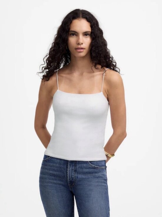J.CREW Tops - Madewell White Ribbed Square Neck Tank Top Small Spaghetti Strap Fitted NWT